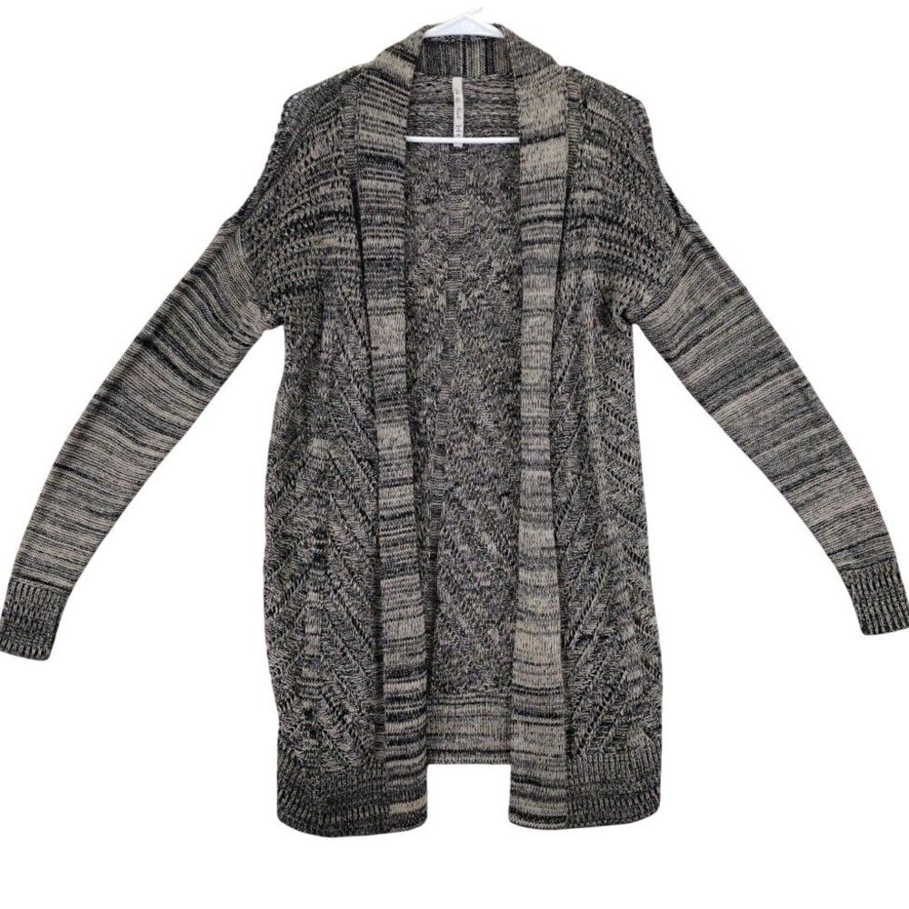 Leo Nicole Women's Open Front Knit‎ Cardigan Sweater Black Gray M